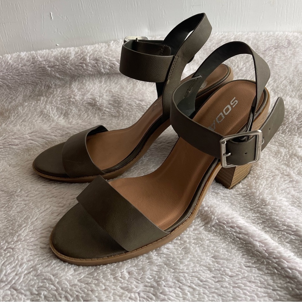 Soda block heel green vegan leather sandals